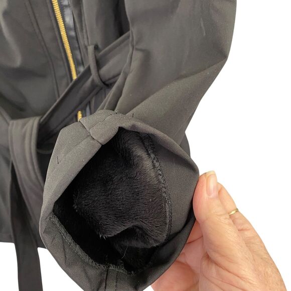 MICHAEL KORS Jacket Womens Extra Large Asymmetrical Black Trench Coat Lined Hood - Picture 10 of 16